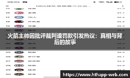 火箭主帅因批评裁判遭罚款引发热议：真相与背后的故事